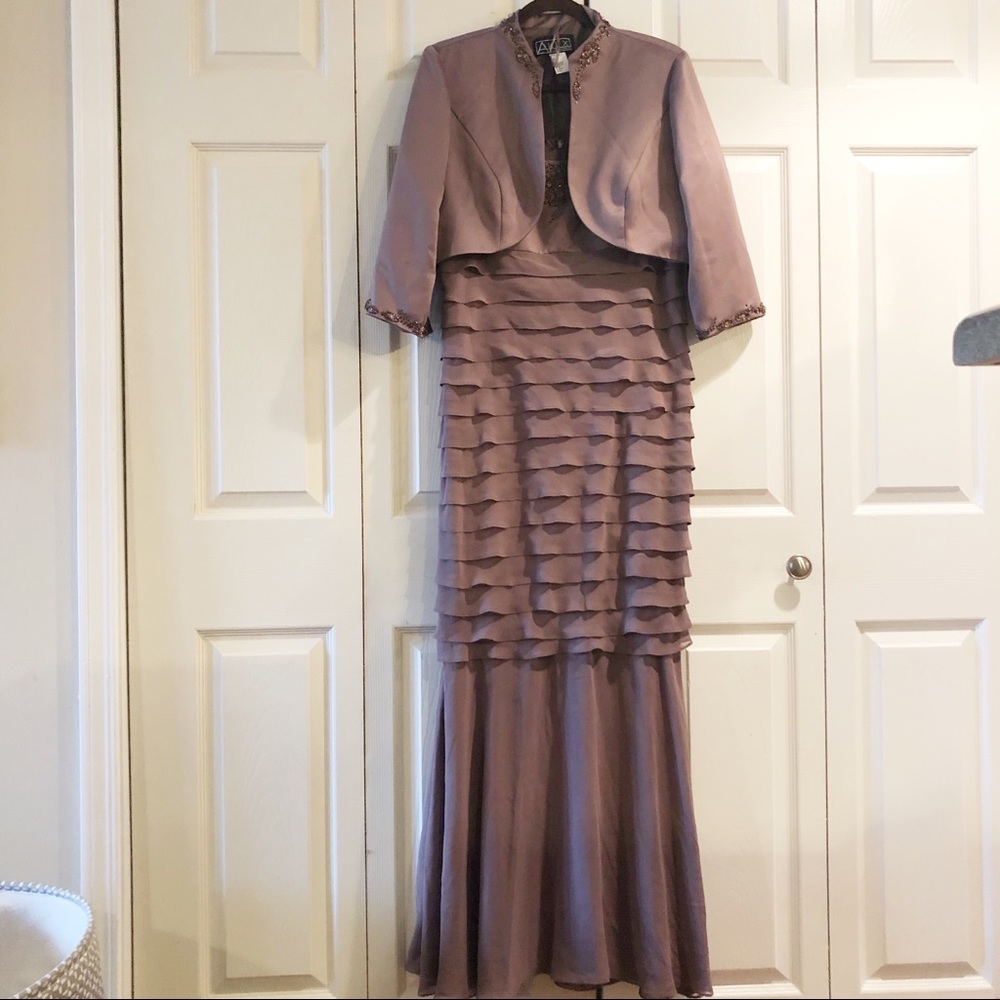 Alex Evenings Taupe 2 Piece Evening Dress Size 14